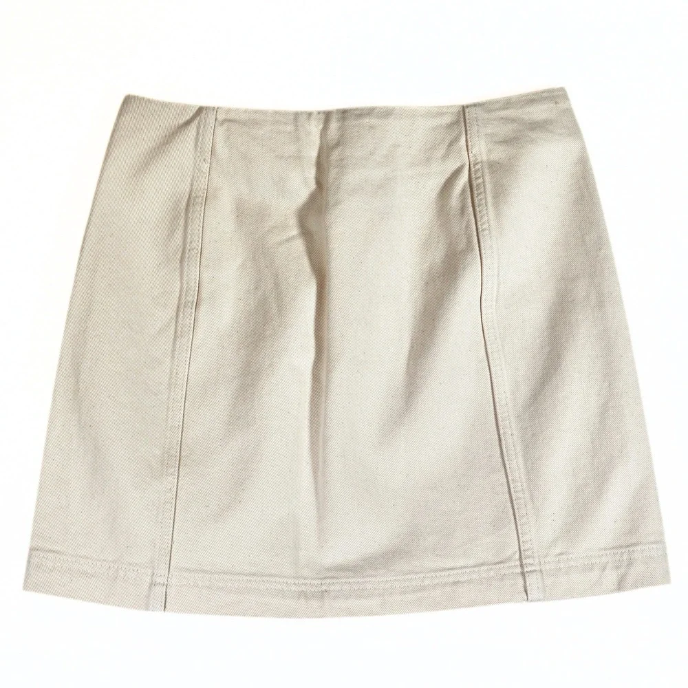 Sezane Savina Denim Mini Skirt Womens 8 FR 40 Ecru White Button Front Cotton NWT